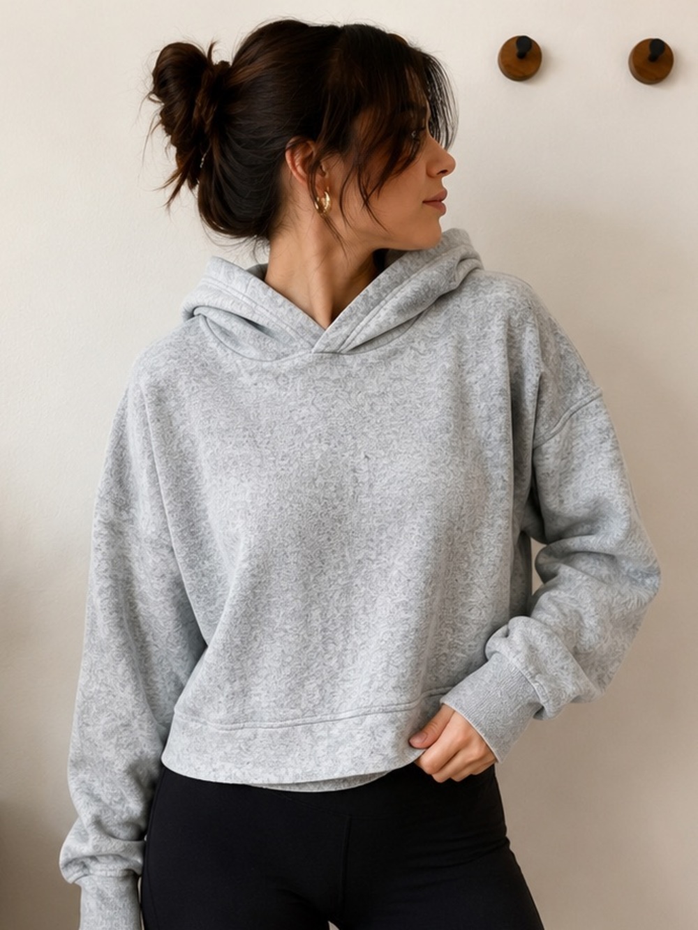 aerie Light Gray Cozy Fleece Hooded Pullover